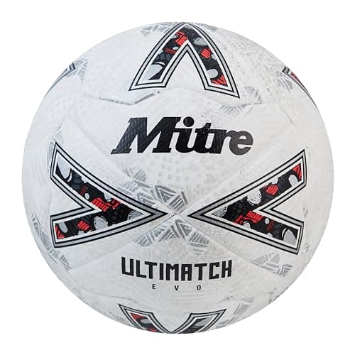 Image of Mitre Ultimatch Football, Enhanced Control, Extra Durability, Added Accuracy, Ball, White/Off-White/Trophy Silver, 5