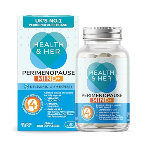 Image of Health & Her Perimenopause Mind+ Supplements for Women - with Red Clover, Ashwagandha, Gingko Biloba - 1 Month Supply, 30 Capsules - Vegan & Gluten Free