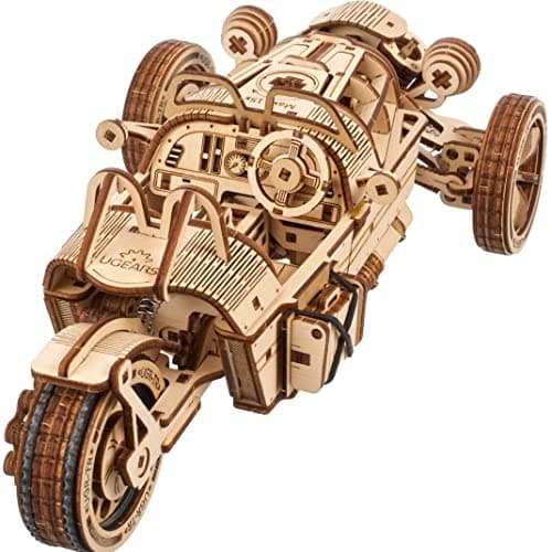 Image of UGEARS Wooden 3D Puzzles For Adults - Three-wheeler UGR-S Motorcycle Model Kit with Spring Motor, Functional Steering and Chain Drive – DIY Model for Motorcycle Enthusiasts