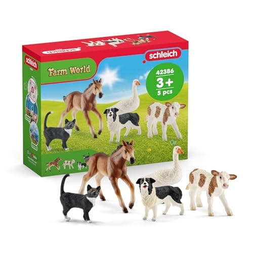 Image of SCHLEICH Farm World Realistic Farm Animal Figurines - 5pc Kids Educational Farm Barn Toys with Realistic Horse, Cow, Cat, Dog, Goose - Farm Animals Adventure Play Gift for Boys, Girls, Kids Ages 3+