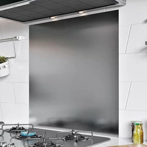 Image of BELOFAY 1mm Thick Stainless Steel Splashback for Kitchen, Brushed Finish, Hob Splashback For Cookers with Adhesive/Glue included 600x600mm