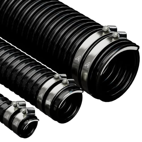 Image of 50mm (2") X 3 Metre Black Corrugated PVC Flexible Pond Hose with 2 Pipe Clips