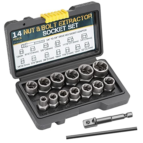 Image of 14pcs Locking Wheel Nut Removal Tool, Bolt Extractor Set, Drive Impact Bolt & Nut Extractor Set, with a 1/4" to 3/8" Drive Hex Socket Adapter for Stripped, Damaged, Rounded-Off, Rusted Bolts&Nuts