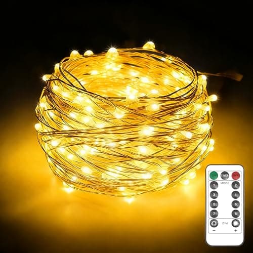 Image of 20m 200 LED Fairy Lights Battery Operated with Timer & Remote, Waterproof Copper Wire String Lights for Outdoor & Indoor, Christmas Tree, Bedroom, Party, Wedding Decorations (Warm White)