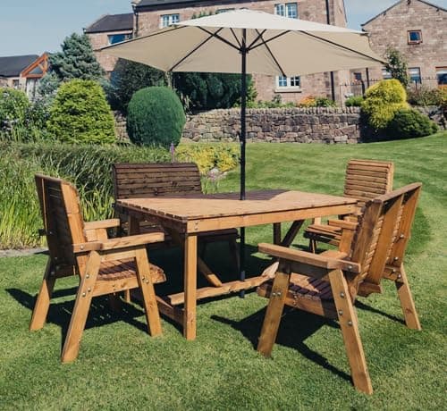 Image of Churnet Valley PATIO SET, WOODEN GARDEN TABLE & CHAIRS, SITS 6