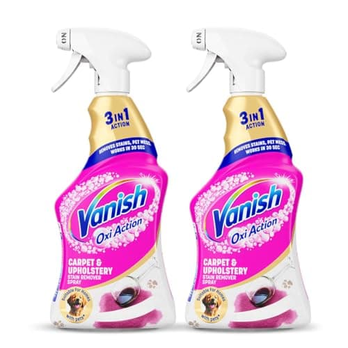 Image of Vanish Professional Oxi Action Carpet & Upholstery Stain Remover Spray, 1L (Pack of 2), Removes Stains, Pet Mess, Works in 30 Seconds, Removes Strong Odours, Suitable for Homes with Pets, Bleach Free