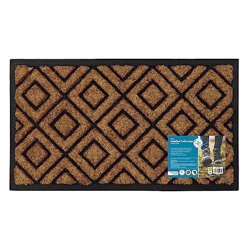 Image of JVL Comfort Rubber Backed Coir Tuffscrape Scraper Doormat, 40x70 cm, Diamonds