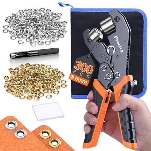 Image of Preciva 6mm Heavy Duty Grommet Kit with Bag,Includes 300PCS Eyelets (Silver & Gold),Eyelet Punch Kit & Portable Pouch for Fabric,Leather,Canvas,DIY Crafts and Repairs