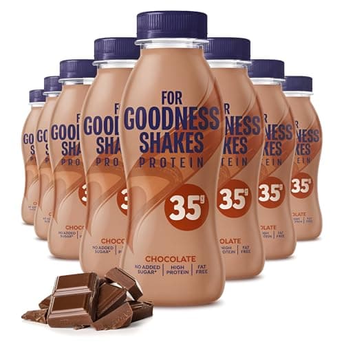 Image of For Goodness Shakes Chocolate Protein Shakes, 35g Protein, High Protein, Fat-Free, Ready-To-Drink, No Added Sugar, Gluten-Free, Pre & Post Workout, 8 x 330ml