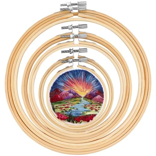 Image of wonkeken 6 Pcs 6 Sizes Round Bamboo Embroidery Hoop Circle Adjustable Sewing Circle Frame Rings Circle Cross Stitch Hoop Ring (8,10,13,15,18,20cm) for DIY Art Hand Sewing Crafts