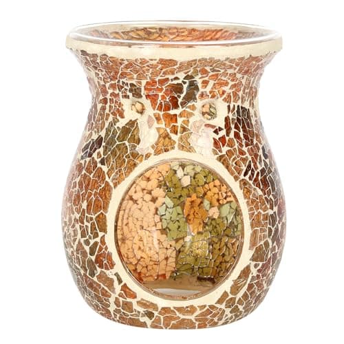 Image of Elegant Large Brown Glass Crackle Oil Burner - 13.5cm x 10.5cm (1 Pc.) - Luxurious Design, Premium Material, Aromatherapy Accessory - Ideal for Home & Office Decor