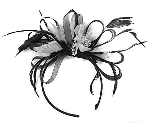 Image of Large Black And White Fascinator On Headband Big Large Wedding Ascot Races Womens