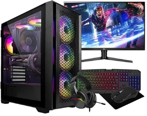 Image of Computek Gaming PC Desktop Computer Bundle - Intel Core i7-3770 -16GB RAM - RTX 3050 6GB Graphics - 256GB SSD+1TB HDD - 500W 80+PSU - 6 Fans RGB Gaming Case - Wi-Fi, Windows 11 – 22" Monitor Bundle