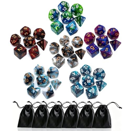 Image of Polyhedral DND Dice Set, 6Pack Double-Colors Dice Sets with D4 D6 D8 D10 D% D12 D20 Compatible with Dungeons and Dragons D&D RPG MTG Table Games (42 Pieces)