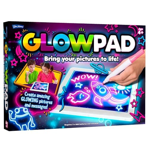 Image of John Adams GLOWPAD | Light-Up Drawing Pad | Mess-Free Arts and Crafts for Kids | Designs Change Colour & Glow | Light & Ideal for Travel | 8 Board Light-Up Modes | Ages 4+ | Gift Idea for Christmas