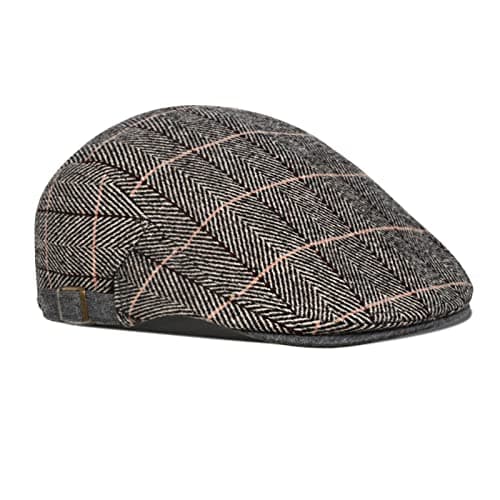Image of besbomig Mens Tweed Flat Cap Driving Hat Newsboy Cap - Adjustable Fashion Newsboy Irish Beret Hat, Spring Autumn Winter, 55-59CM, Gray