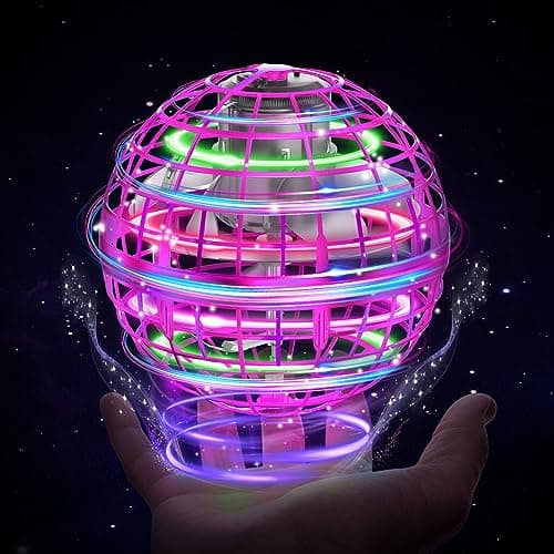 Image of XINHOME Flying Ball Orb Toys Hover Ball Pro Flying Spinner Toy UFO RGB Cool Stuff Globe Orbi Magic Boomerang Hand Controller Mini Drone for 8 9 10 11 12 boys girls Kids (Pink)