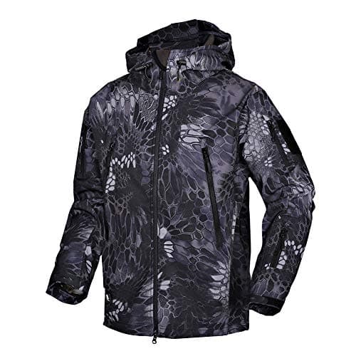Image of MakingDa Mens Waterproof Jackets Winter Smart Casual Hooded Coat Softshell Fleece Lined Multi Zipper Pockets Hunting Light Sweatshirt Cozy Tactical Military Camping Cardigan（BlackCamo，M）