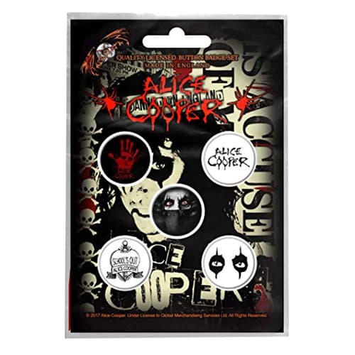 Image of Alice Cooper badge pack 5 x Pin Button logo schools out Official One Size