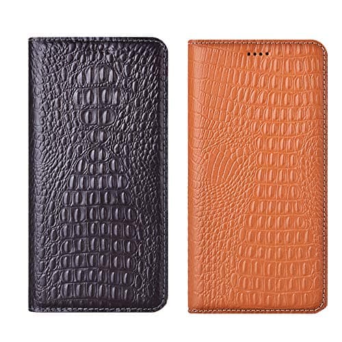 Image of Aveuri Moto Defy 2021 Phone Case, Luxury Crocodile Texture Genuine Leather Magnetic Flip Cover Case For Motorola Moto Defy 2021 6.5" with Kickstand Card Slots (Black)