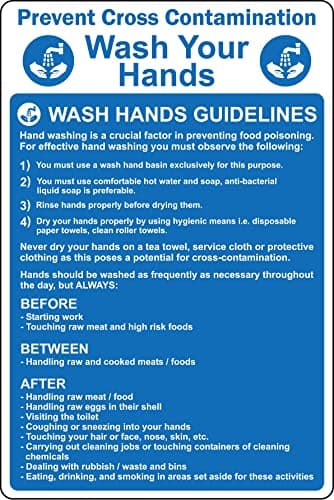Image of Prevent cross contamination Kitchen/catering wash your hands Safety sign - 1mm Plastic sign (200mm x 150mm)