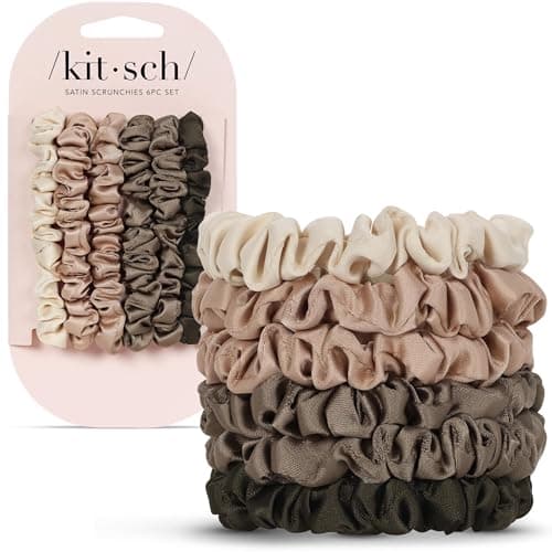 Image of Kitsch Ultra-Petite Satin Scrunchies for Women - No Crease, Frizz-Free Sleep | Softer Than Silk Scrunchies Gentle On Hair Scrunchies for All Hair Types | Stylish Hair Accessories - Eucalyptus, 6pcs