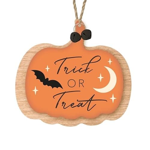Image of Heaven Sends Trick or Treat Wooden Pumpkin Hanging Decoration