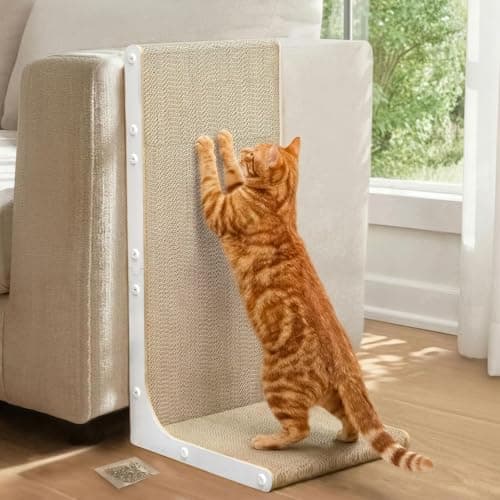 Image of Cat Scratching Board, 58cm high L-Shaped Cat Scratcher, Vertical & Horizontal Scratching pad 3cm Thick Cardboard with Fun DIY Stickers, Durable, Eco-Friendly