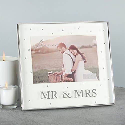 Image of Amore Silver Plated Mr & Mrs 7 x 5 Box Photo Frame With Crystals WG64675
