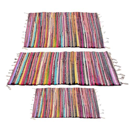 Image of RelianceUK Handmade Reversible Chindi Rugs [60 X 180 CM] Ideal for Indoor & Outdoor Use, Kitchen & Garden, Washable Rag Rug Door Mats, Floor Mat, 100% Recycled, Multi Colour Rugs
