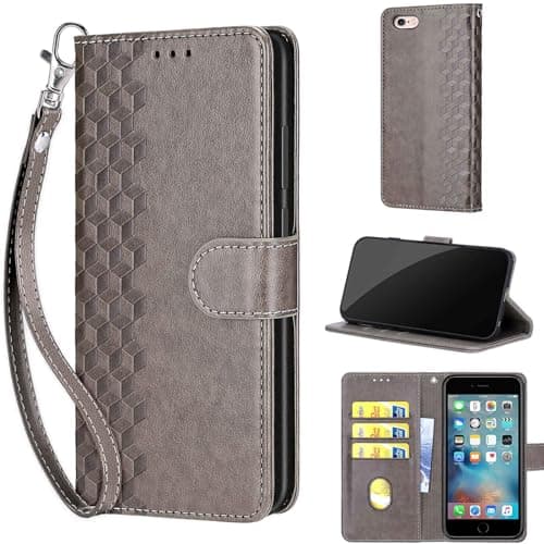 Image of for iPhone 6 / 6S Case, Embossed Premium PU Leather Folio Flip Notebook Wallet Cover Compatible with iPhone 6 / 6S Phone Case [Magnet Closure][Kickstand][Card Slots], Gray