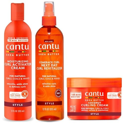 Image of Cantu Shea Butter Comeback Curl Next Day Curl Revitalizer, Curl Activator Cream & Coconut Curling Cream Hair Styling Set (Set of 3)