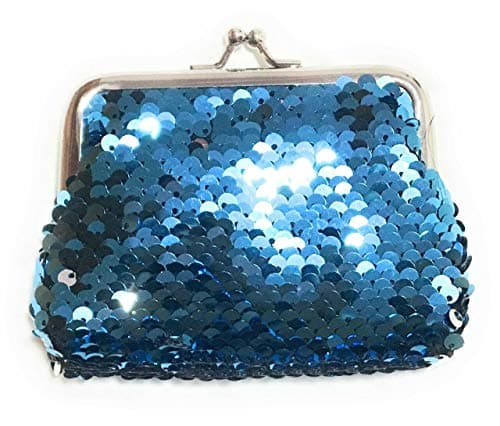 Image of Ladies Girls Reversible Sequin Coin Wallet Pouch Money Purse Card Holder Gift UK (Aqua Blue)