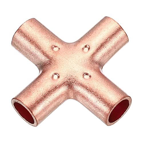 Image of PATIKIL 1/4 Inch ID Copper Union Cross Pipe Fitting, 4 Way Welding Copper End Feed Equal Pipe Connector for Plumbing Air Conditioning Refrigeration Gas Water Oil