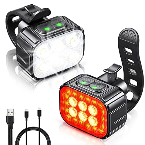 Image of Bike Lights Set Super Bright, CIRYCASE USB Rechargeable Bike Light with Spot & Flood Beam, IP65 Waterproof Cycle Lights for Night Riding, DIY 2 x 4 + 2 x 6 Lighting Modes Bike Lights Front and Back
