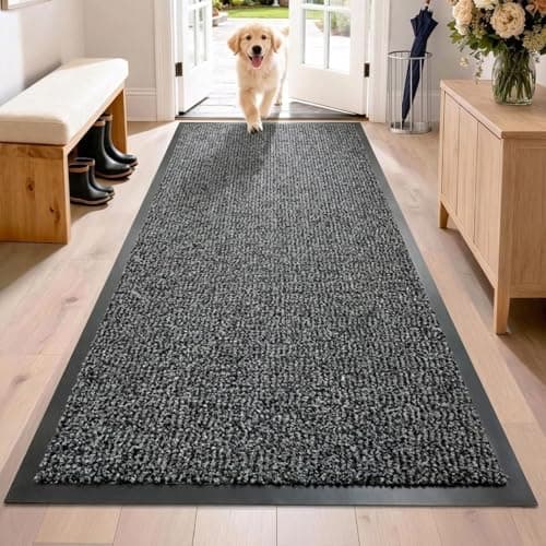 Image of SAFRI Hallway Runner Rug (Grey/Black) 90x150cm Non Slip, Heavy Duty Large Door Mat, Rubber Backed Floor Mat, Dirt Trapper Washable Rug for Kitchen Bedroom Laundry Office