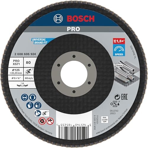 Image of Bosch 1x PRO Metal X571 Flap Disc Angled Version Fiber for Small Angle Grinders (for Steel, Stainless steel, Ø 125 mm, Grit 80, Professional Accessory Small Angle Grinder)
