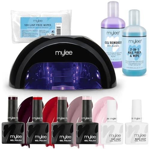 Image of Mylee Complete Professional Gel Nail Polish LED Lamp Kit, 4x Colours, Top & Base Coat, PRO Salon Series Convex Curing® LED Lamp, Prep & Wipe, Gel Remover