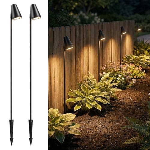Image of Auraglow Mains Powered Outdoor Garden Spike Light, IP65 Tall GU10 Spotlight for Paths, Driveways, Borders and Flowerbeds, Black (Warm White Bulb Included, 2 Pack)