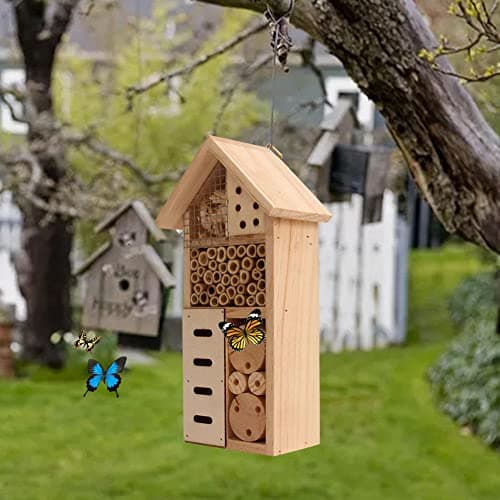 Image of GardenHaven® Insect House Wooden Hotel Natural Nesting Habitat for Solitary Bee's Butterfy Insect Ladybirds,Bettles House Bug Hotel Shelter Garden Nest Box 26cm Pollinate your Garden & Control Pests