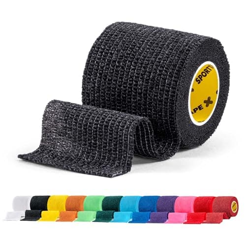 Image of SPORTTAPE Football Sock Tape, 5cm x 4.5m, Black - Self-Adhesive Cohesive Bandage, Compression Wrap & Sports Stretch Tape for Ankles, Joints, Socks, Vet & Pet Wrap for Dogs, Horses - Single Roll