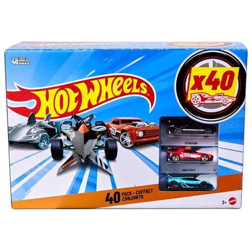 Image of Hot Wheels Toy Cars or Trucks 40-Pack, Set of 40 1:64 Scale Race Cars, Sedans, Roadsters, Vans, Hot Rods, Rescue Vehicles or Trucks (Styles May Vary), JDW08