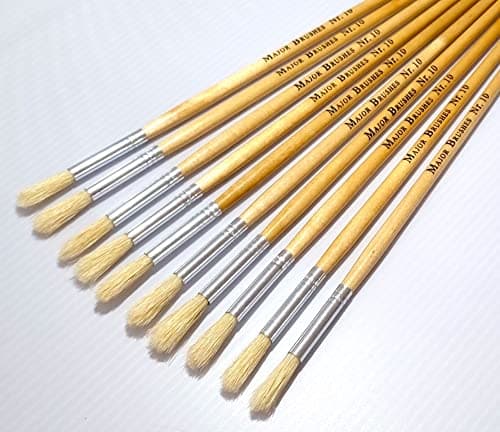 Image of Major Brushes Hog Bristle Long Round Brushes Size 10 - Pack of 10