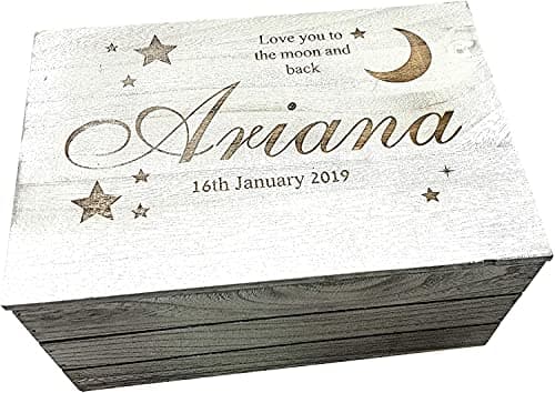 Image of Personalised Keepsake Box Baby Girl Wooden Baby Boy Memory Box Large Love You to The Moon and Back Baby Gifts 25 x 35cm Boy or Girl Pesonalised Keepsake Box