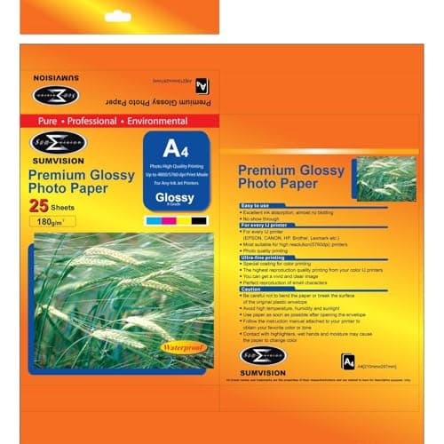 Image of Sumvision Photo Picture Photographic Paper A4 180gm Glossy Photo Paper Premium Professional Gloss Finish Inkjet Printable Photo Paper 25 Sheet Pack