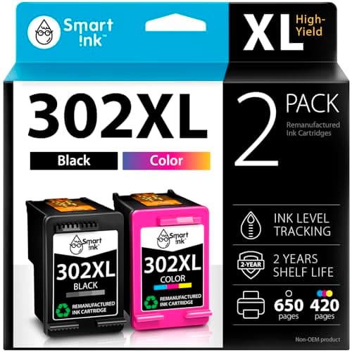 Image of Smart Ink Remanufactured Ink Cartridge Replacement for HP 302 XL 302XL 2 Combo Pack (Black & Tri-Color) use with DeskJet 1110 1112 2130 3630 3632 Envy 4510 4516 4520 4522 4525 OfficeJet 3830 4655 5220