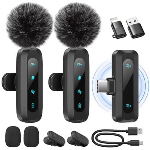 Image of Wireless Lavalier Microphone for iPhone, iPad, Android Phone, 2-Pack Mini Microphone with Noise Reduction, Auto Pairing and Mute & Reverb for Vlogging, Video Recording, TikTok, YouTube - Plug & Play