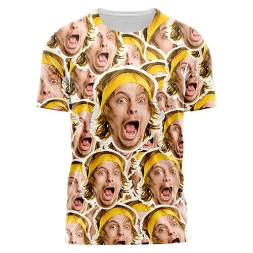Image of Funny Personalised Face All Over T Shirt Custom Stag Do Lads Holiday Tee Hen Party Top Unisex Birthday, XL, White
