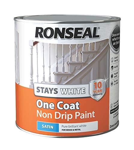Image of Ronseal RSLOCSWSP25L One Coat Stays Satin Paint, White, 2.5 Litre
