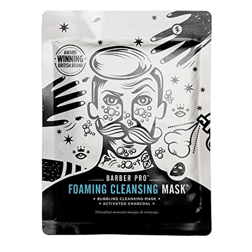 Image of BARBER PRO Mens Face Mask Self Foaming Deep Cleanse Sheet Activated Charcoal Firming Purifying Clarifying Pores Tackles Blackheads Natural Vegan Skincare Multi Award Winning Brand